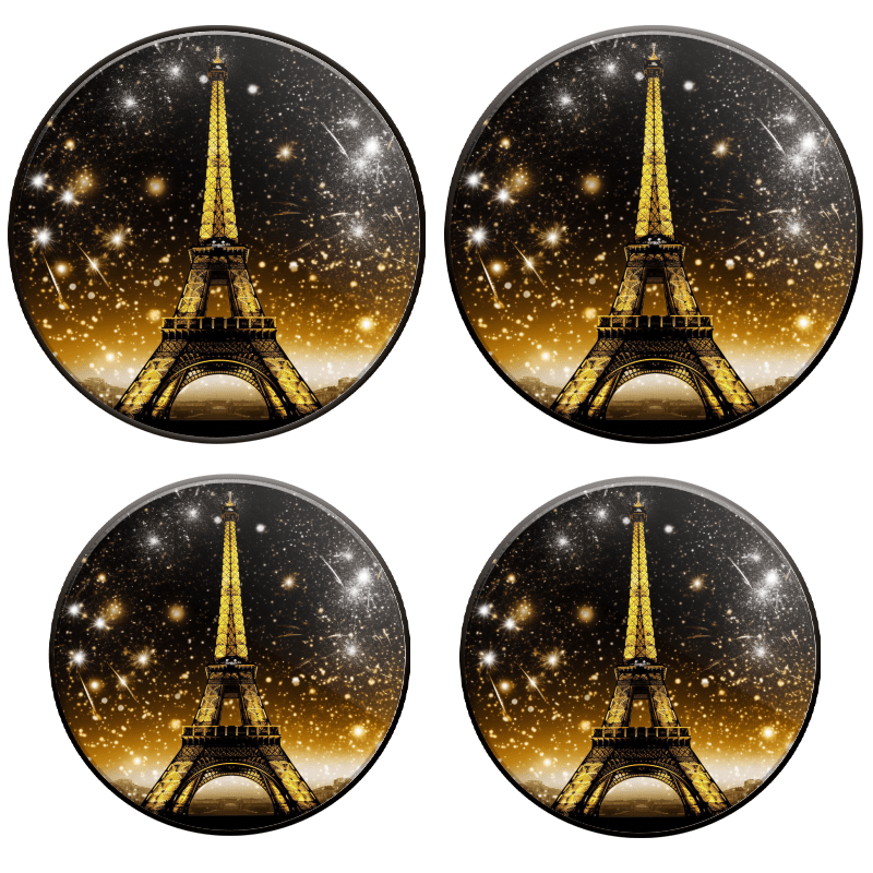 BaHomeck Electric Stove Burner Covers Set of 4,Round Metal Gas Stove Burner Covers 8 Inch and 10 Inch,Kitchen Decor,Eiffel Tower With Gold And Black Background