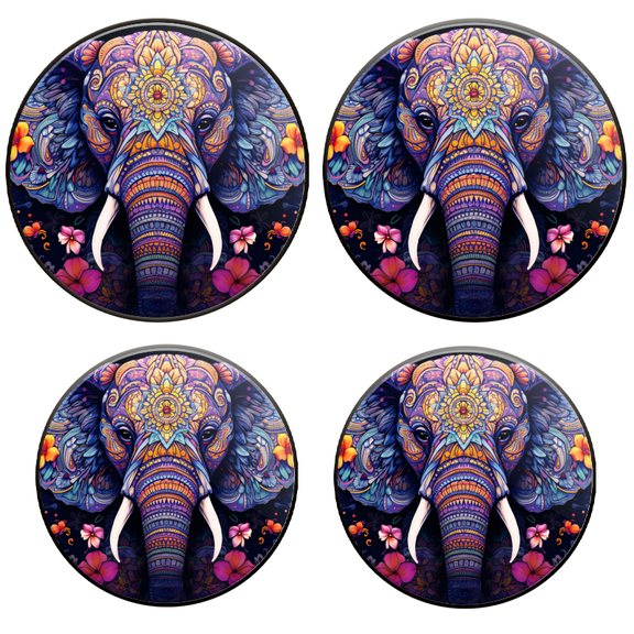 BaHomeck Electric Stove Burner Covers Set of 4,Round Metal Gas Stove Burner Covers 8 Inch and 10 Inch,Kitchen Decor,Elephant Head With Colorful Mandala Patterns With Flowers