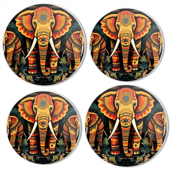 BaHomeck Electric Stove Burner Covers Set of 4,Round Metal Gas Stove Burner Covers 8 Inch and 10 Inch,Kitchen Decor,Elephants With Colorful Patterns And Designs On Heads
