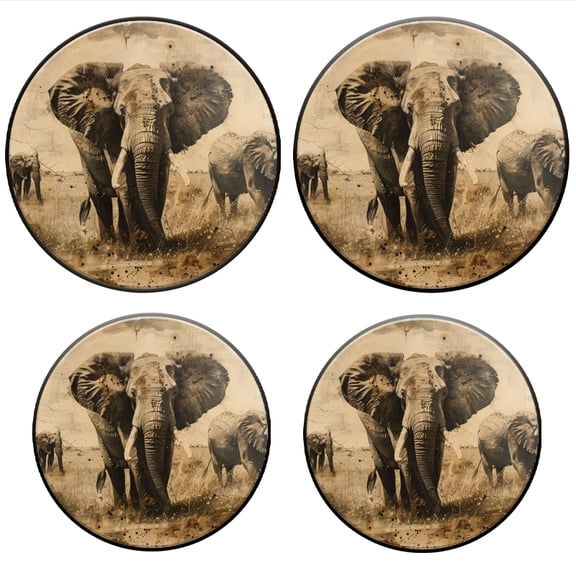 BaHomeck Electric Stove Burner Covers Set of 4,Round Metal Gas Stove Burner Covers 8 Inch and 10 Inch,Kitchen Decor,Elephants In The Savannah With Sepia Tones And Splashes