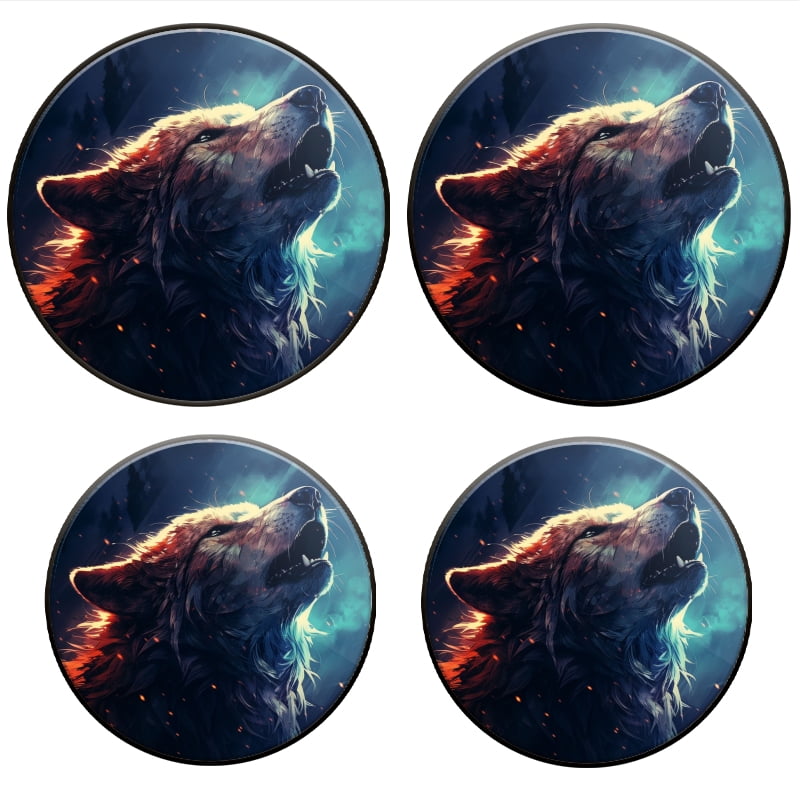 BaHomeck Electric Stove Burner Covers Set of 4,Round Metal Gas Stove Burner Covers 8 Inch and 10 Inch,Kitchen Decor,Fantasy Art Of Wolf Howling In The Night