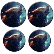 BaHomeck Electric Stove Burner Covers Set of 4,Round Metal Gas Stove Burner Covers 8 Inch and 10 Inch,Kitchen Decor,Fantasy Art Of Wolf Howling In The Night