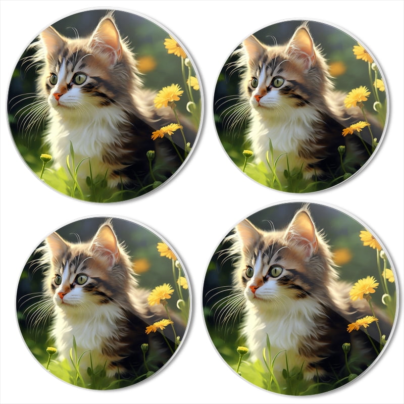 BaHomeck Electric Stove Burner Covers Set of 4,Round Metal Gas Stove Burner Covers 8 Inch and 10 Inch,Kitchen Decor,Fluffy Cat With Long Fur And Striking Green Eyes