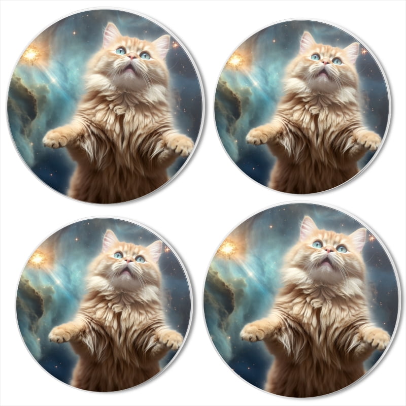 BaHomeck Electric Stove Burner Covers Set of 4,Round Metal Gas Stove Burner Covers 8 Inch and 10 Inch,Kitchen Decor,Fluffy Orange Cat With Blue Eyes Floating In Space