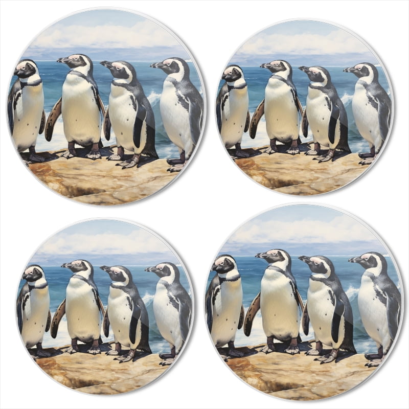BaHomeck Electric Stove Burner Covers Set of 4,Round Metal Gas Stove Burner Covers 8 Inch and 10 Inch,Kitchen Decor,Four African Penguins Standing On The Edge Of Ocean Cliff