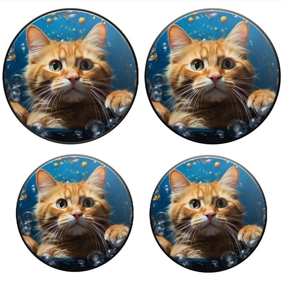 BaHomeck Electric Stove Burner Covers Set of 4,Round Metal Gas Stove Burner Covers 8 Inch and 10 Inch,Kitchen Decor,Ginger Cat Playing In Underwater Bubble Machine