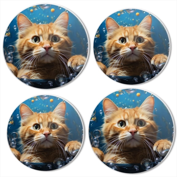 BaHomeck Electric Stove Burner Covers Set of 4,Round Metal Gas Stove Burner Covers 8 Inch and 10 Inch,Kitchen Decor,Ginger Cat Playing In Underwater Bubble Machine