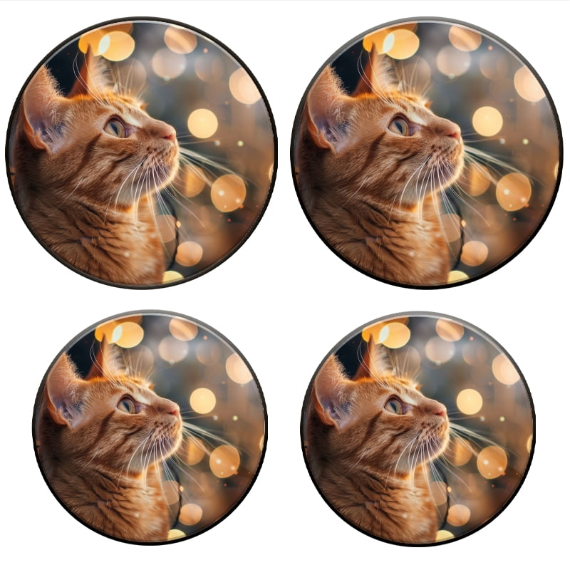 BaHomeck Electric Stove Burner Covers Set of 4,Round Metal Gas Stove Burner Covers 8 Inch and 10 Inch,Kitchen Decor,Ginger Cat Portrait With Lights In The Background