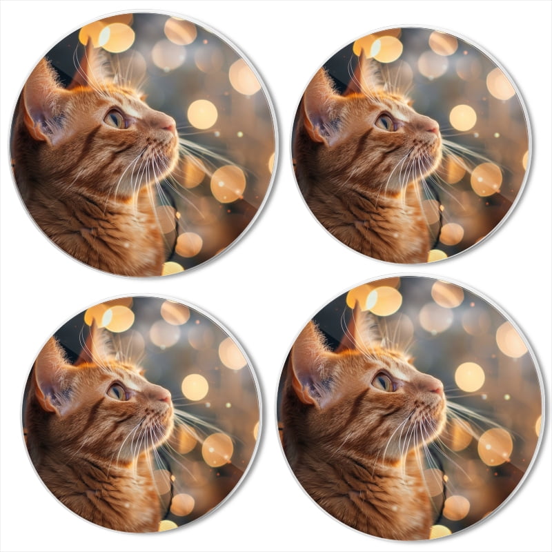 BaHomeck Electric Stove Burner Covers Set of 4,Round Metal Gas Stove Burner Covers 8 Inch and 10 Inch,Kitchen Decor,Ginger Cat Portrait With Lights In The Background