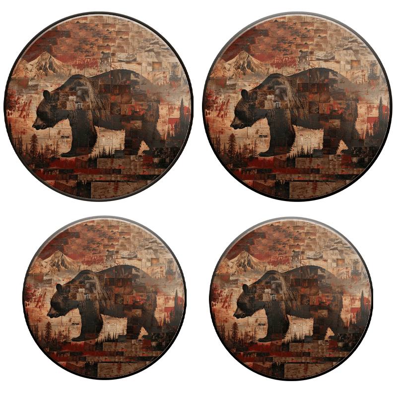 BaHomeck Electric Stove Burner Covers Set of 4,Round Metal Gas Stove Burner Covers 8 Inch and 10 Inch,Kitchen Decor,Grizzly Bear Walking Through The Wilderness