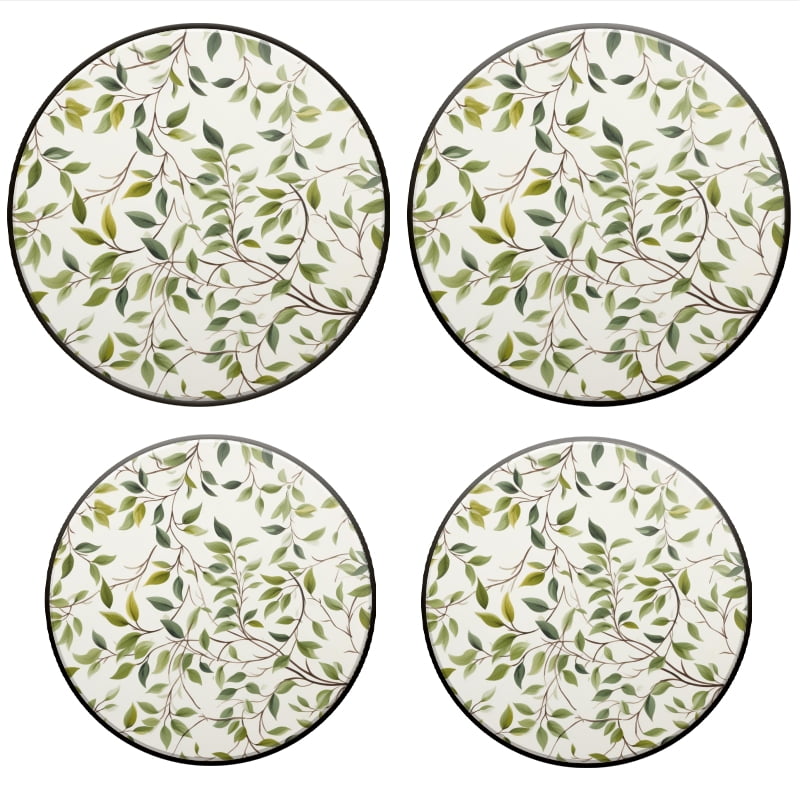 BaHomeck Electric Stove Burner Covers Set of 4,Round Metal Gas Stove Burner Covers 8 Inch and 10 Inch,Kitchen Decor,Hand-Painted Leaves And Branches On White Background