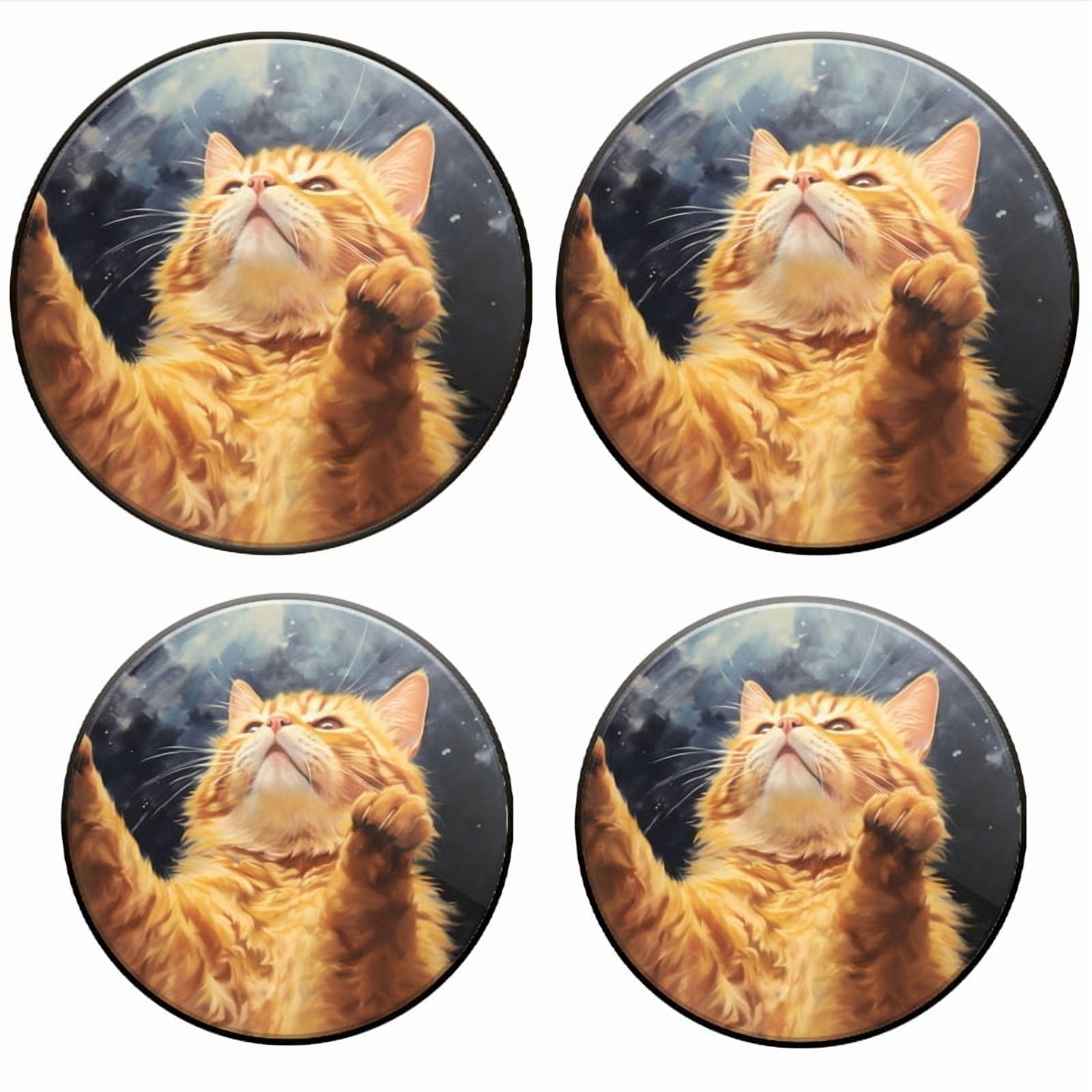 BaHomeck Electric Stove Burner Covers Set of 4,Round Metal Gas Stove Burner Covers 8 Inch and 10 Inch,Kitchen Decor,Happy Ginger Cat Reaching Up With Paws