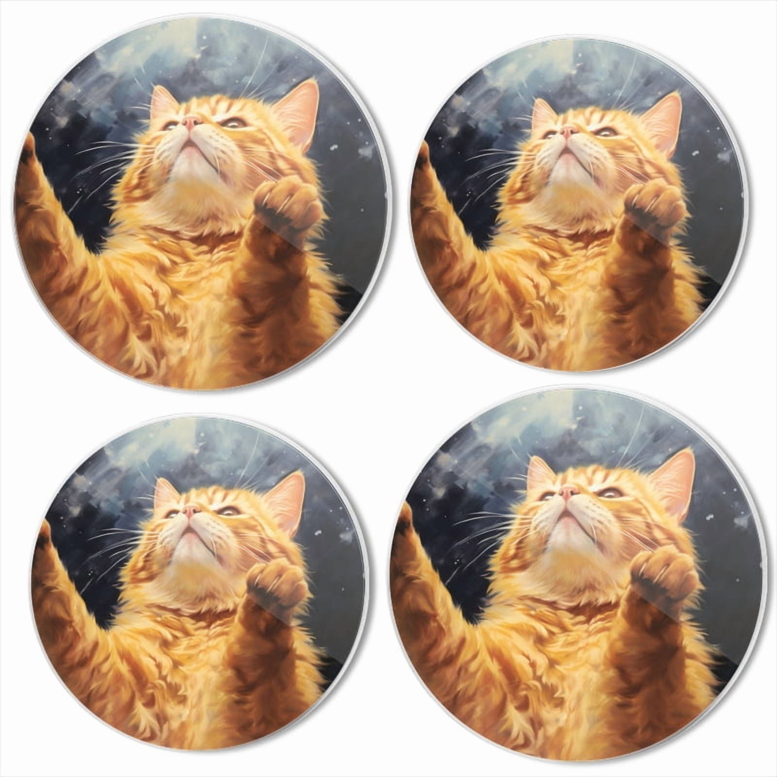 BaHomeck Electric Stove Burner Covers Set of 4,Round Metal Gas Stove Burner Covers 8 Inch and 10 Inch,Kitchen Decor,Happy Ginger Cat Reaching Up With Paws