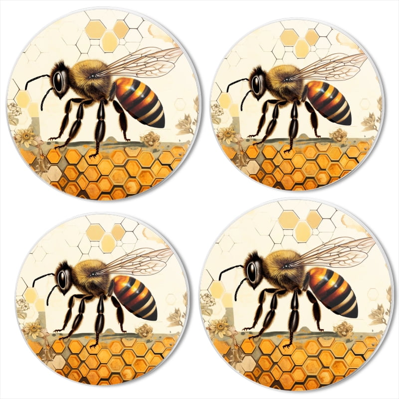 BaHomeck Electric Stove Burner Covers Set of 4,Round Metal Gas Stove Burner Covers 8 Inch and 10 Inch,Kitchen Decor,Honey Bee On The Surface Of Empty Beehive