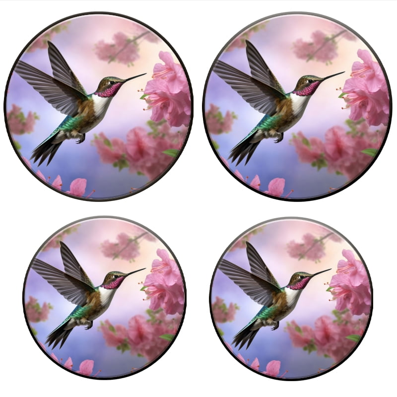 BaHomeck Electric Stove Burner Covers Set of 4,Round Metal Gas Stove Burner Covers 8 Inch and 10 Inch,Kitchen Decor,Hummingbird Hovering Near Pink Azaleas