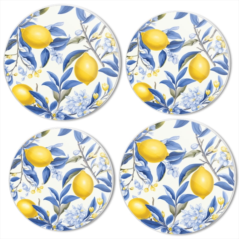Bahomeck Electric Stove Burner Covers Set Of 4,Lemon Tree With Lemons And Blue Flowers On White Background Metal Gas Stove Burner Covers,Protecting Gas Stoves,8 Inch And 10 Inch