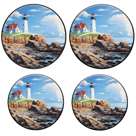 BaHomeck Electric Stove Burner Covers Set of 4,Round Metal Gas Stove Burner Covers 8 Inch and 10 Inch,Kitchen Decor,Lighthouse Sits Atop Rocky Cliffs Overlooking The Ocean