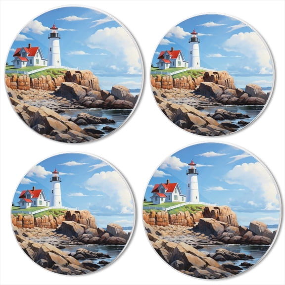 BaHomeck Electric Stove Burner Covers Set of 4,Round Metal Gas Stove Burner Covers 8 Inch and 10 Inch,Kitchen Decor,Lighthouse Sits Atop Rocky Cliffs Overlooking The Ocean