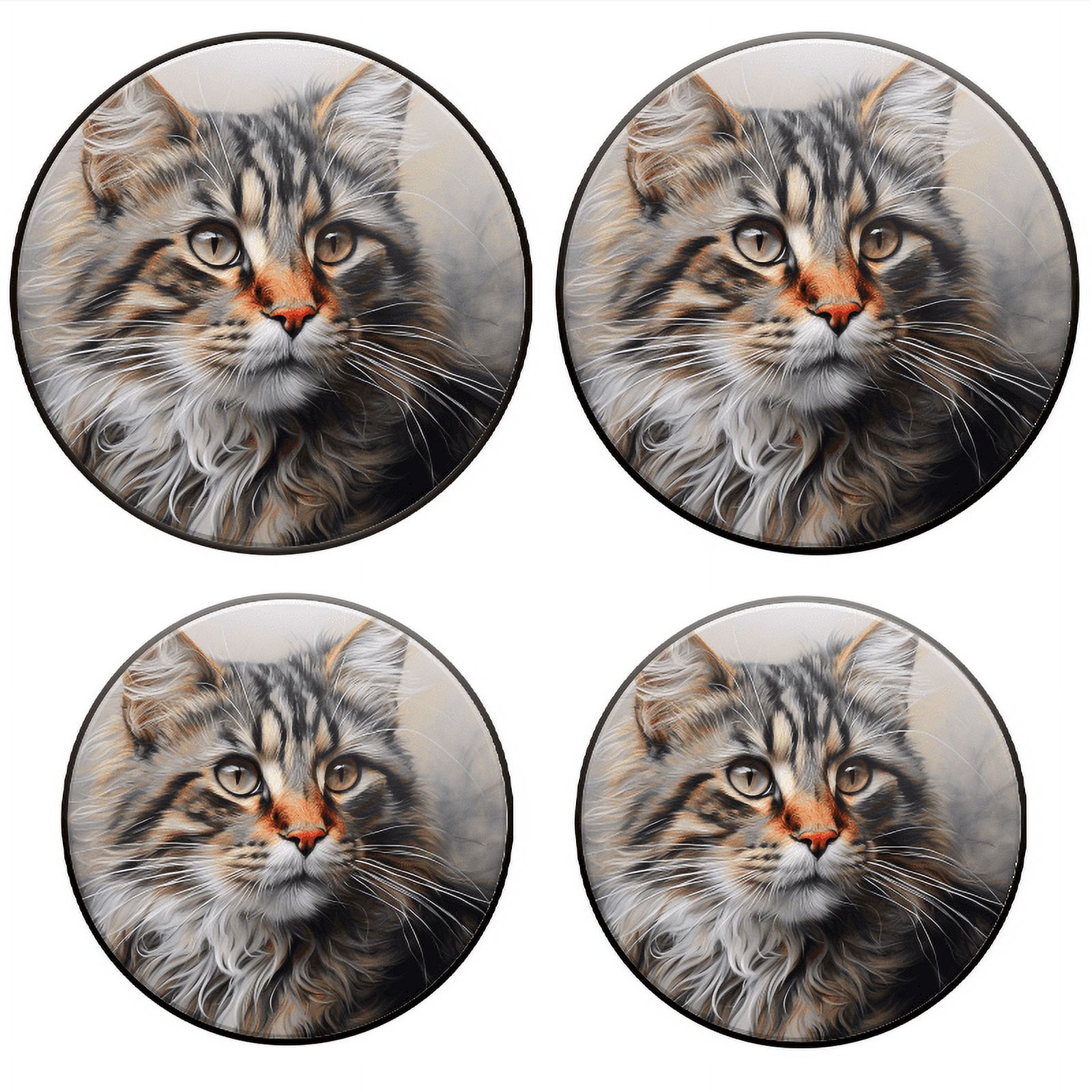 BaHomeck Electric Stove Burner Covers Set of 4,Round Metal Gas Stove Burner Covers 8 Inch and 10 Inch,Kitchen Decor,Majestic Maine Coon Cat With Long Lowing Brown Fur