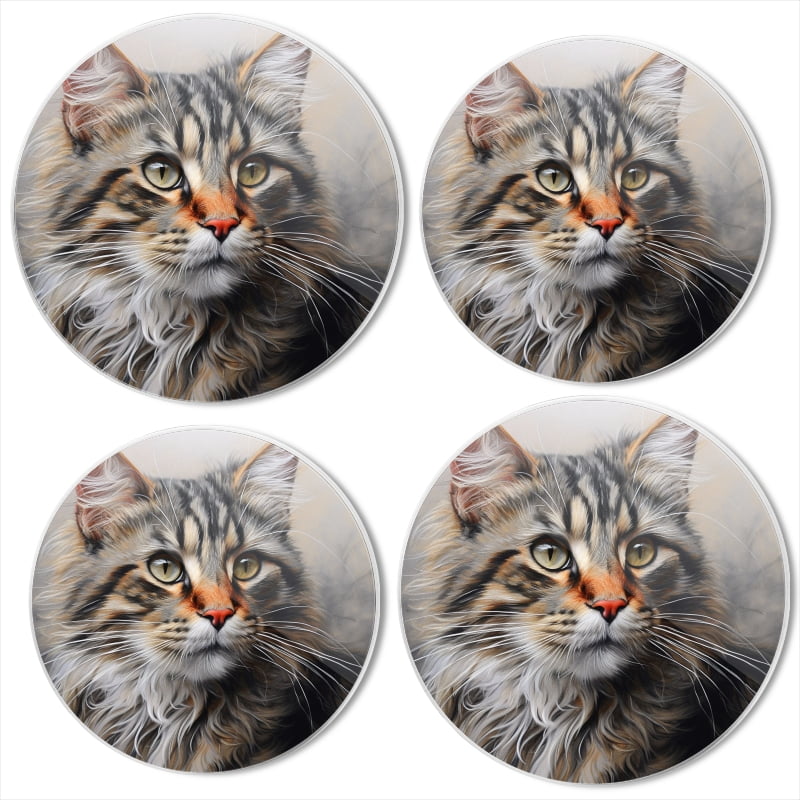 BaHomeck Electric Stove Burner Covers Set of 4,Round Metal Gas Stove Burner Covers 8 Inch and 10 Inch,Kitchen Decor,Majestic Maine Coon Cat With Long Lowing Brown Fur