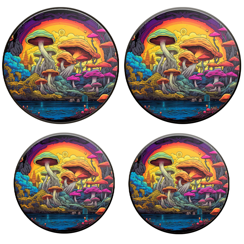 BaHomeck Electric Stove Burner Covers Set of 4,Round Metal Gas Stove Burner Covers 8 Inch and 10 Inch,Kitchen Decor,Mushroom Forest With Lake In Vibrant Colors