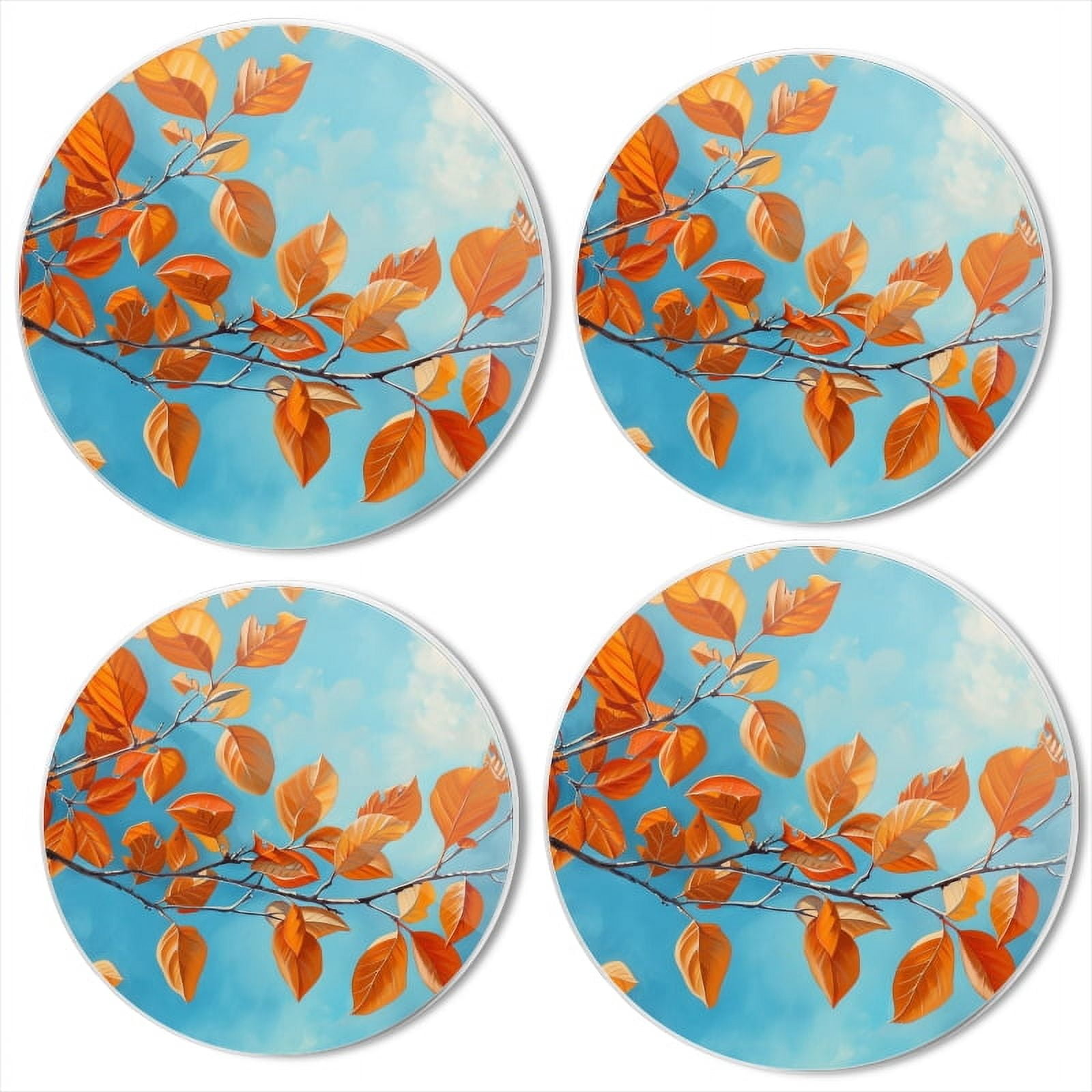 BaHomeck Electric Stove Burner Covers Set of 4,Round Metal Gas Stove Burner Covers 8 Inch and 10 Inch,Kitchen Decor,Oil Painting Of Orange Leaves On Tree Branch