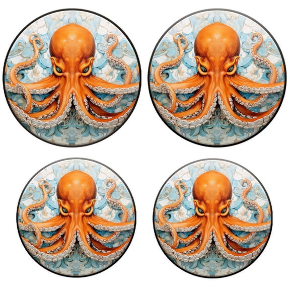 BaHomeck Electric Stove Burner Covers Set of 4,Round Metal Gas Stove Burner Covers 8 Inch and 10 Inch,Kitchen Decor,Orange Octopus With Tentacles Wrapped Around