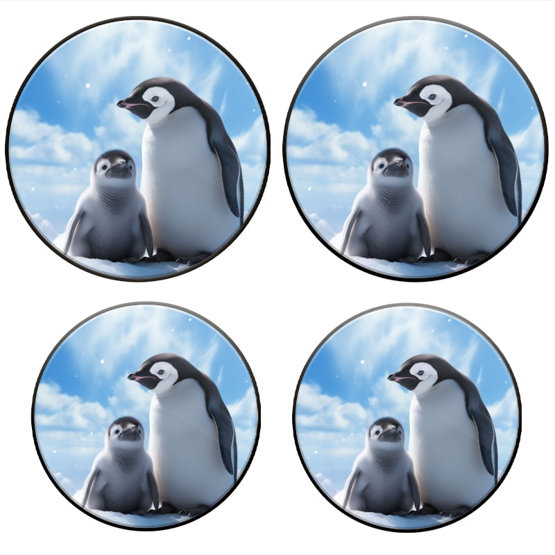 BaHomeck Electric Stove Burner Covers Set of 4,Round Metal Gas Stove Burner Covers 8 Inch and 10 Inch,Kitchen Decor,Penguin Chick On Snow With Blue Sky And Cloud