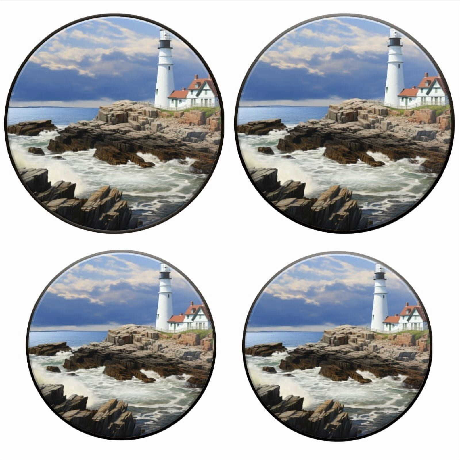 BaHomeck Electric Stove Burner Covers Set of 4,Round Metal Gas Stove Burner Covers 8 Inch and 10 Inch,Kitchen Decor,Photorealistic Painting Of The Lighthouse At Portland Head In Maine