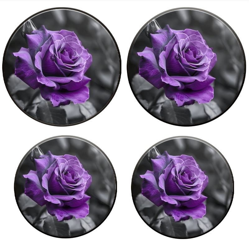 BaHomeck Electric Stove Burner Covers Set of 4,Round Metal Gas Stove Burner Covers 8 Inch and 10 Inch,Kitchen Decor,Purple Rose Against Black And White Background