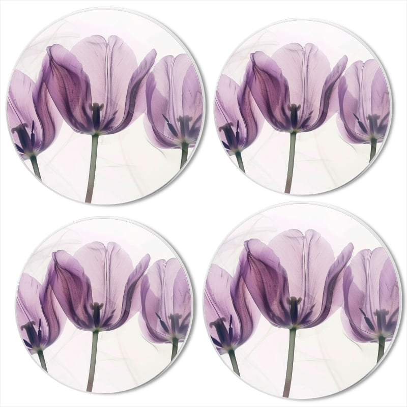 BaHomeck Electric Stove Burner Covers Set of 4,Round Metal Gas Stove Burner Covers 8 Inch and 10 Inch,Kitchen Decor,Purple Tulips With Delicate Purple Petals