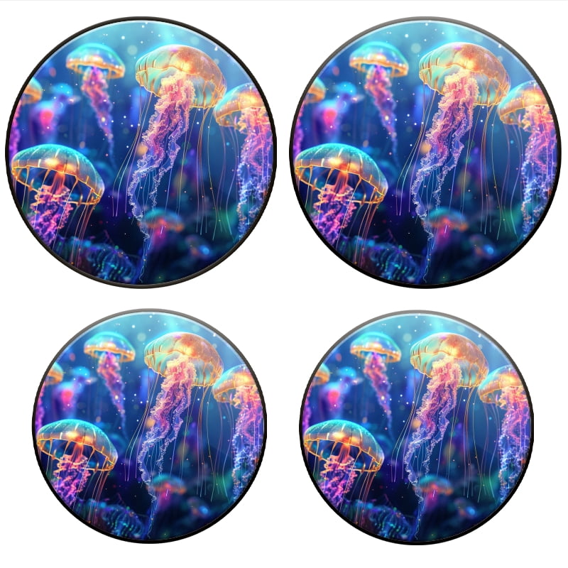BaHomeck Electric Stove Burner Covers Set of 4,Round Metal Gas Stove Burner Covers 8 Inch and 10 Inch,Kitchen Decor,Rendering Of Glowing Jellyfish With Neon Colors