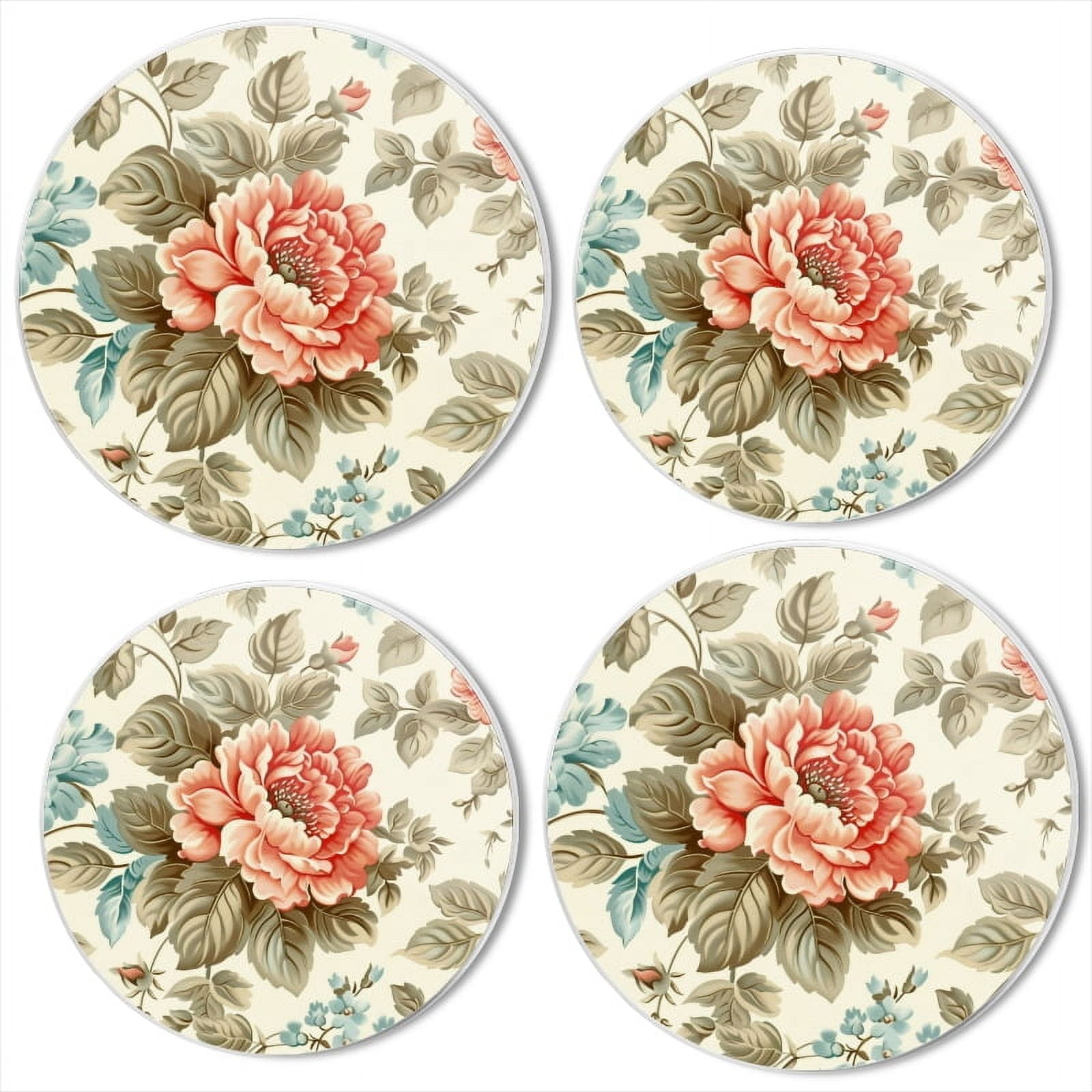 BaHomeck Electric Stove Burner Covers Set of 4,Round Metal Gas Stove Burner Covers 8 Inch and 10 Inch,Kitchen Decor,Rococo Floral Pattern With Soft Colors