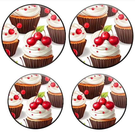 BaHomeck Electric Stove Burner Covers Set of 4,Round Metal Gas Stove Burner Covers 8 Inch and 10 Inch,Kitchen Decor,Seamless Pattern Of Cupcakes With Cream And Cherries
