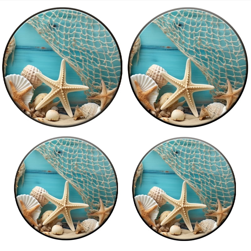 BaHomeck Electric Stove Burner Covers Set of 4,Round Metal Gas Stove Burner Covers 8 Inch and 10 Inch,Kitchen Decor,Seashells And Starfish Placed On The Sand