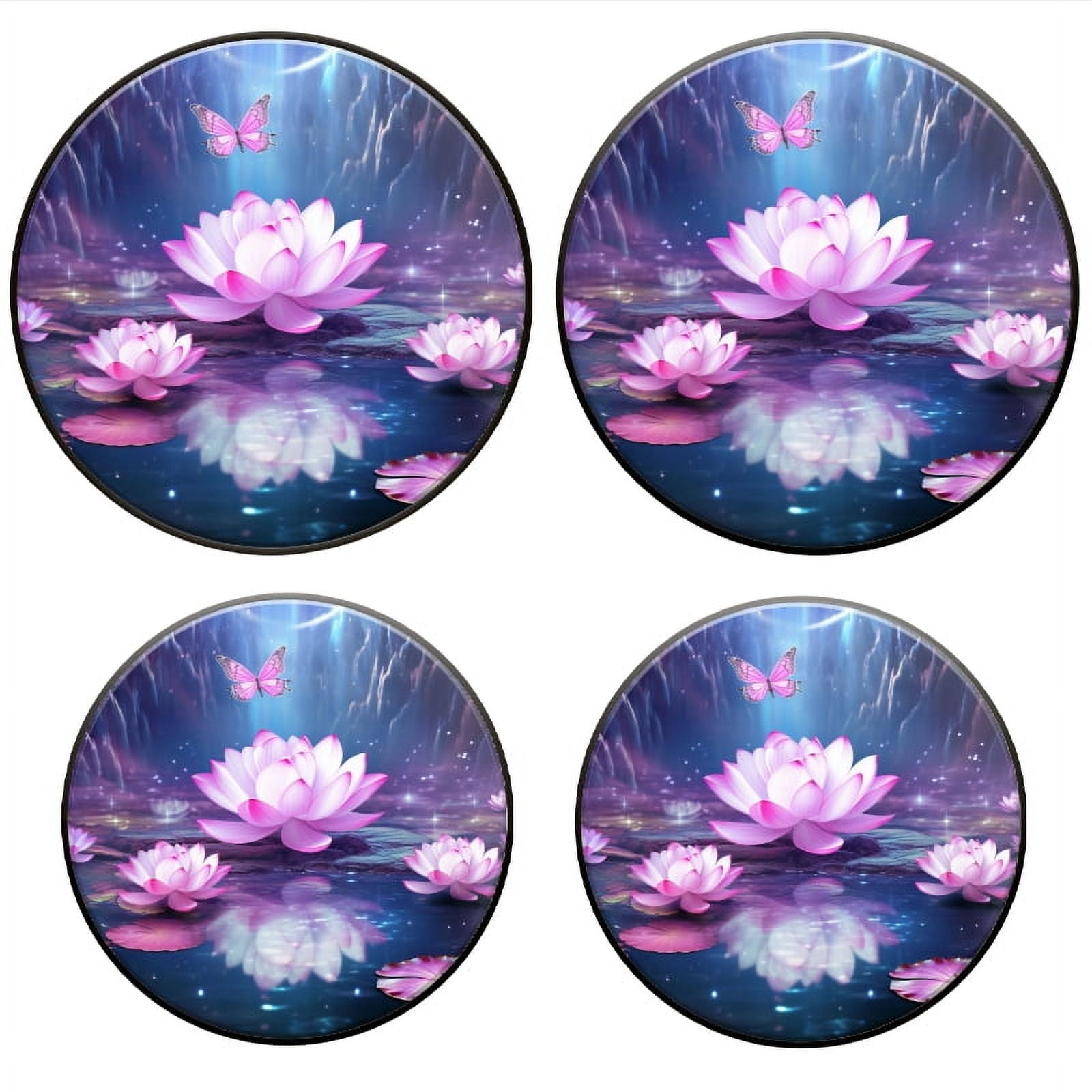 BaHomeck Electric Stove Burner Covers Set of 4,Round Metal Gas Stove Burner Covers 8 Inch and 10 Inch,Kitchen Decor,Serene Lotus Pond With Pink Petals Floating On The Water
