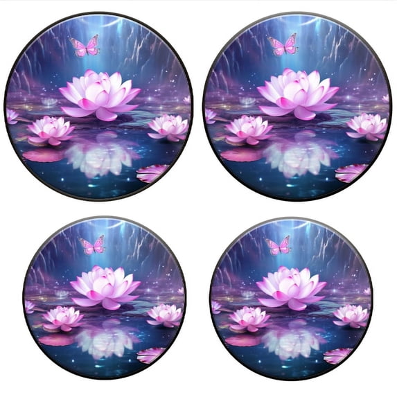 BaHomeck Electric Stove Burner Covers Set of 4,Round Metal Gas Stove Burner Covers 8 Inch and 10 Inch,Kitchen Decor,Serene Lotus Pond With Pink Petals Floating On The Water