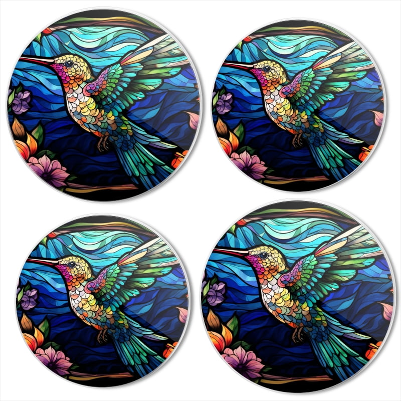BaHomeck Electric Stove Burner Covers Set of 4,Round Metal Gas Stove Burner Covers 8 Inch and 10 Inch,Kitchen Decor,Stained Glass-Style Hummingbird In The Flowers