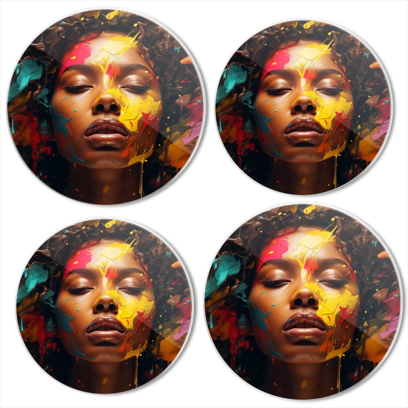 BaHomeck Electric Stove Burner Covers Set of 4,Round Metal Gas Stove Burner Covers 8 Inch and 10 Inch,Kitchen Decor,Stunning African American Woman With Array Of Colorful