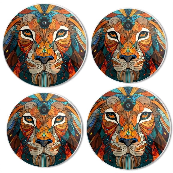 BaHomeck Electric Stove Burner Covers Set of 4,Round Metal Gas Stove Burner Covers 8 Inch and 10 Inch,Kitchen Decor,Stylized Lion Face Made Of Stained Glass