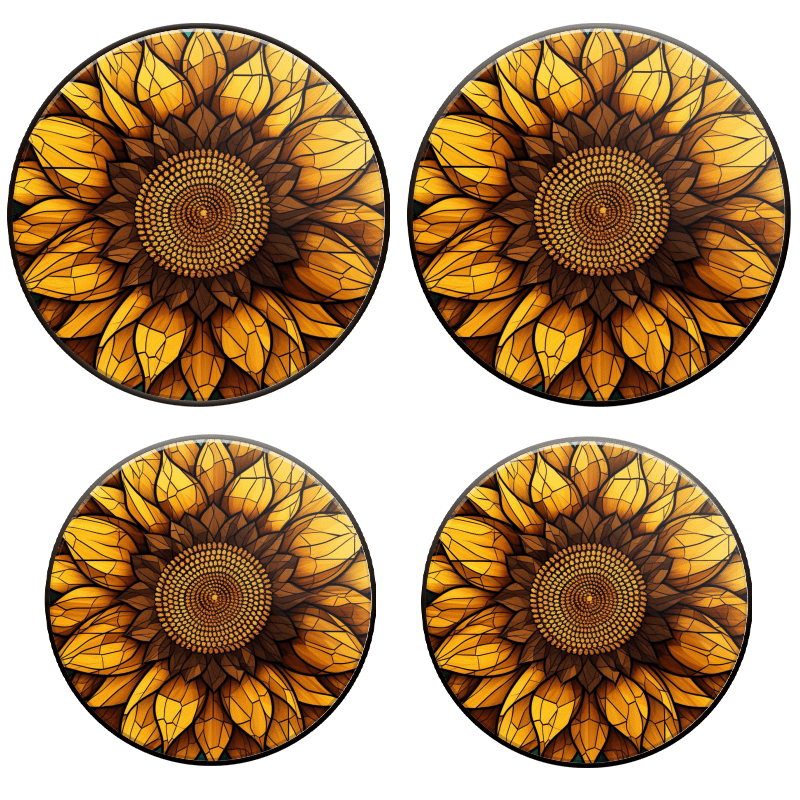 BaHomeck Electric Stove Burner Covers Set of 4,Round Metal Gas Stove Burner Covers 8 Inch and 10 Inch,Kitchen Decor,Sunflower In The Style Of Stained Glass