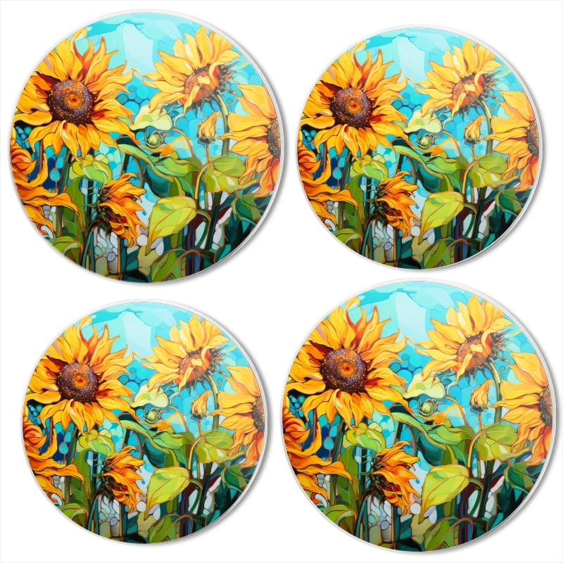 BaHomeck Electric Stove Burner Covers Set of 4,Round Metal Gas Stove Burner Covers 8 Inch and 10 Inch,Kitchen Decor,Sunflowers In The Style Of Stained Glass