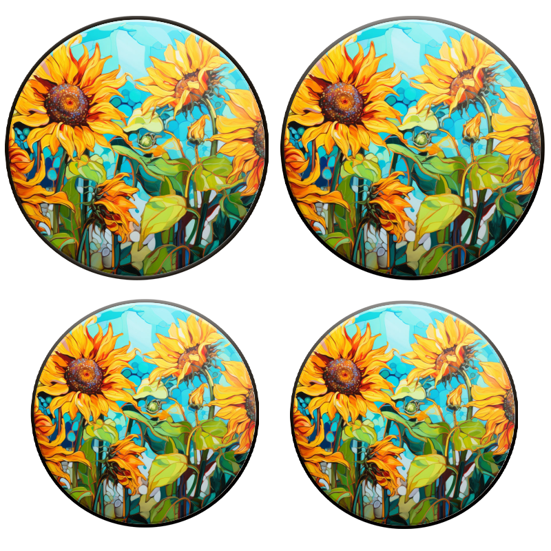 BaHomeck Electric Stove Burner Covers Set of 4,Round Metal Gas Stove Burner Covers 8 Inch and 10 Inch,Kitchen Decor,Sunflowers In The Style Of Stained Glass