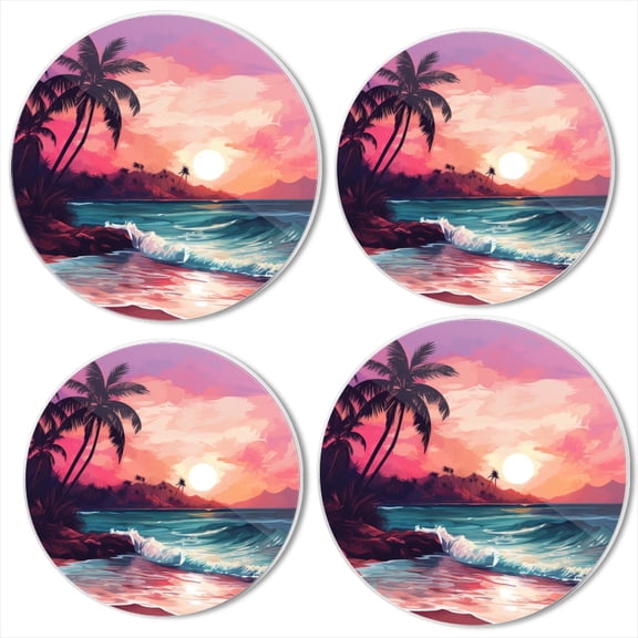 BaHomeck Electric Stove Burner Covers Set of 4,Round Metal Gas Stove Burner Covers 8 Inch and 10 Inch,Kitchen Decor,Sunset On The Beach With Palm Trees And Waves