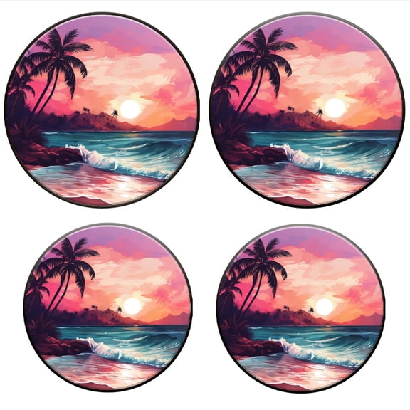 BaHomeck Electric Stove Burner Covers Set of 4,Round Metal Gas Stove Burner Covers 8 Inch and 10 Inch,Kitchen Decor,Sunset On The Beach With Palm Trees And Waves