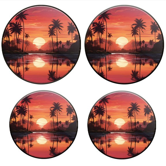 BaHomeck Electric Stove Burner Covers Set of 4,Round Metal Gas Stove Burner Covers 8 Inch and 10 Inch,Kitchen Decor,Sunset With Palm Trees And Reflections On The Water