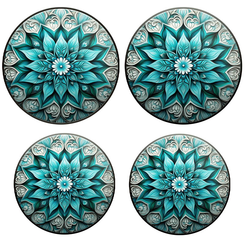 BaHomeck Electric Stove Burner Covers Set of 4,Round Metal Gas Stove Burner Covers 8 Inch and 10 Inch,Kitchen Decor,Teal Mandala With Intricate Patterns