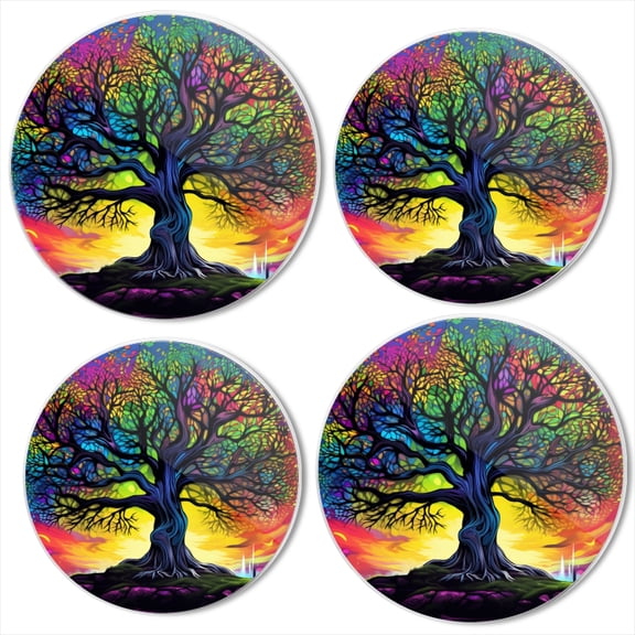 BaHomeck Electric Stove Burner Covers Set of 4,Round Metal Gas Stove Burner Covers 8 Inch and 10 Inch,Kitchen Decor,Tree Each Branch Is Colored In The Colors Of The Rainbow