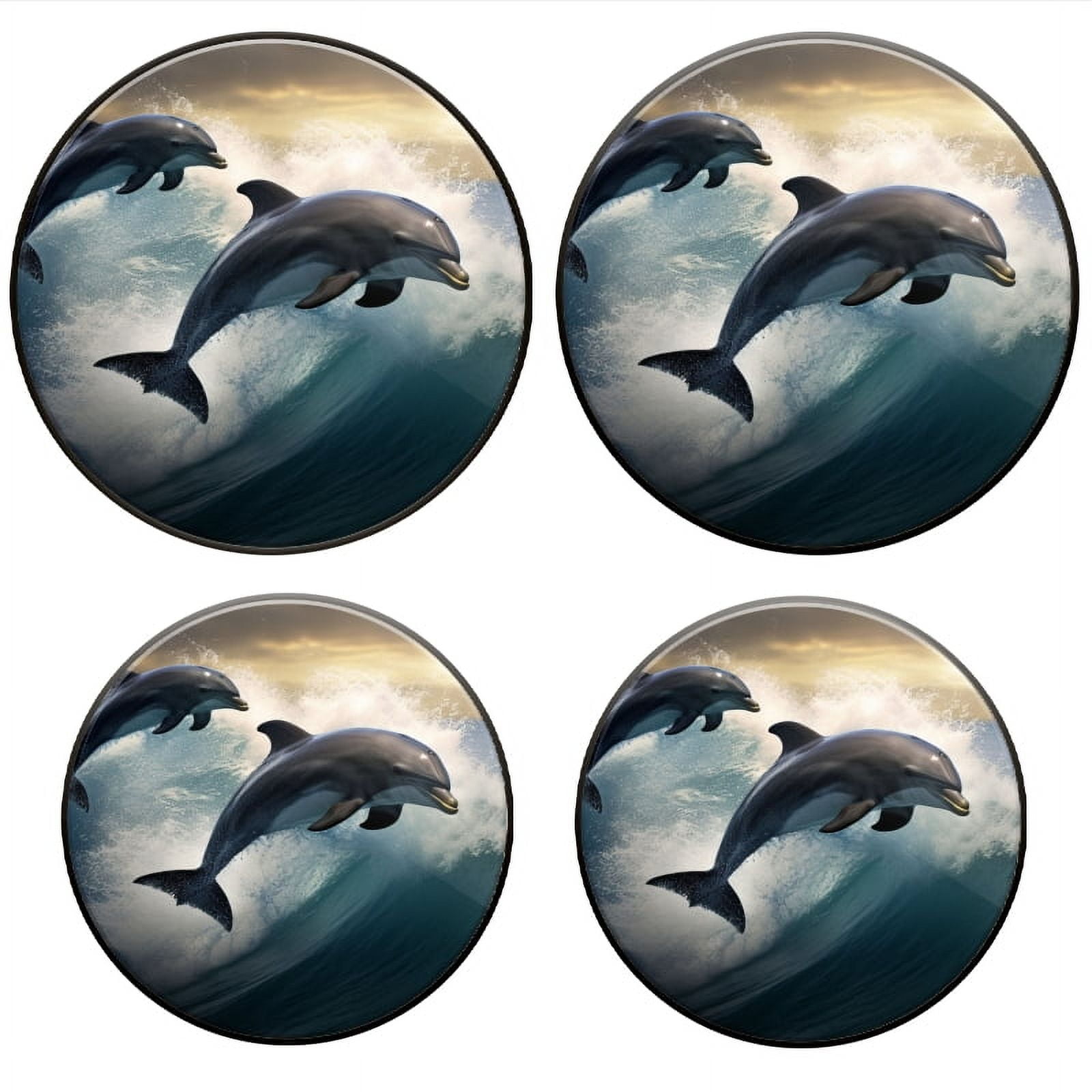 BaHomeck Electric Stove Burner Covers Set of 4,Round Metal Gas Stove Burner Covers 8 Inch and 10 Inch,Kitchen Decor,Two Dolphins Jumping Out Of The Water On Top Of An Ocean Wave