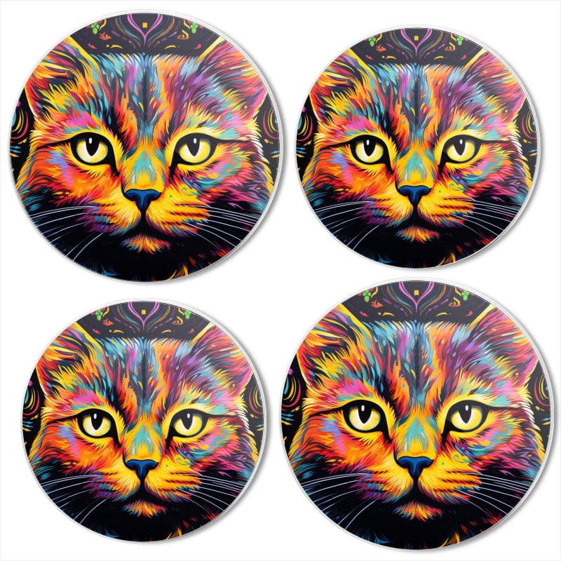 BaHomeck Electric Stove Burner Covers Set of 4,Round Metal Gas Stove Burner Covers 8 Inch and 10 Inch,Kitchen Decor,Vibrant Cat In The Style Of Bright